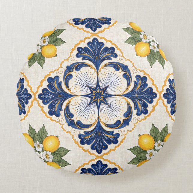 Cojín Redondo Mediterranean Lemon Tile Italian Talavera (Anverso)