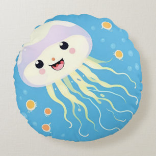 Cojín Redondo Medusa de dibujos animados linda con cara sonrient