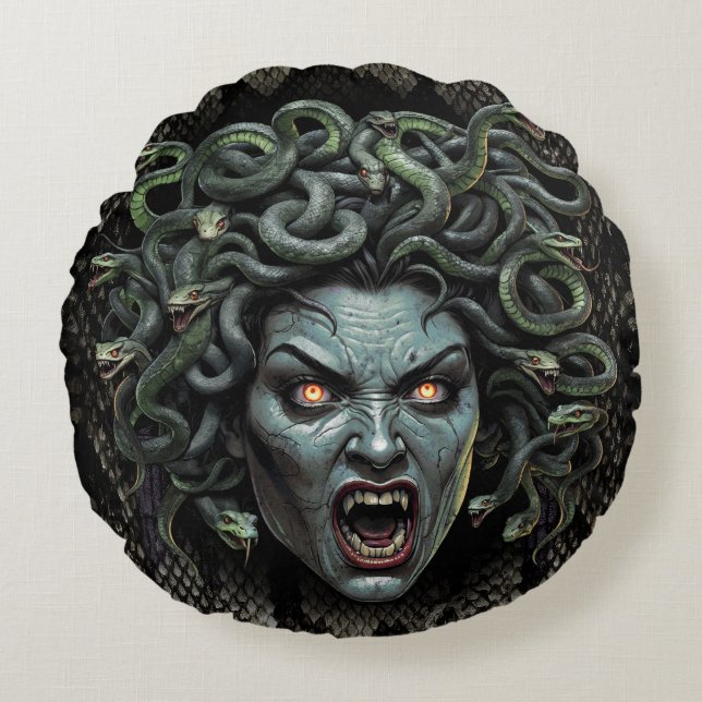 Cojín Redondo Medusa Reina de Pillow (redonda) (Anverso)