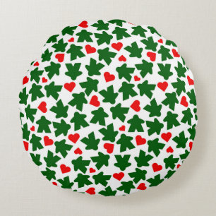 Cojín Redondo Meeple verde con corazón rojo