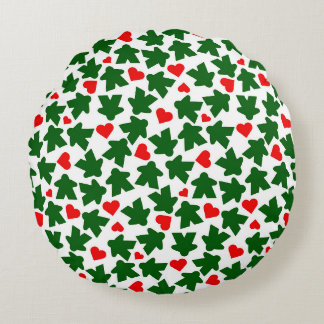 Cojín Redondo Meeple verde con corazón rojo
