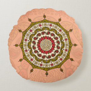 Cojín Redondo Mehndi Fantasy Gold Round Pillow