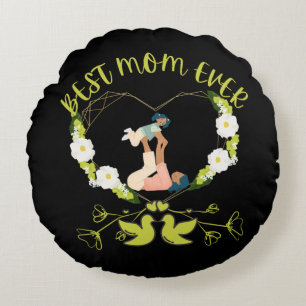 Cojín Redondo Mejor Mamá Jamás Madre E Hija Flor Verde