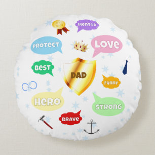 Cojín Redondo Mejor Palabra del Día del Padre Nubes de palabras 