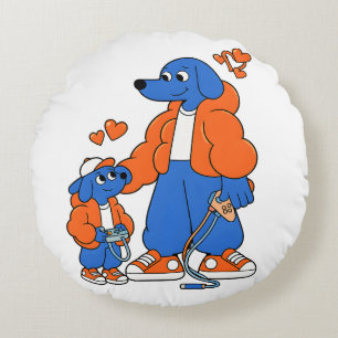 Cojín Redondo Mejores amigos: dúo de perro azul padre e hijo (Na