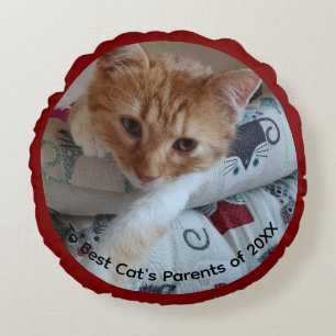 Cojín Redondo Mejores Padres de Gato Personalizar Texto de Foto