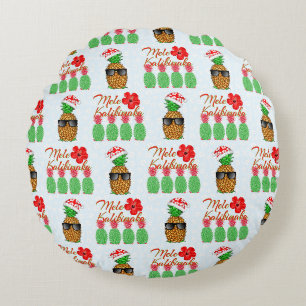 Cojín Redondo Mele Kalikimaka Hawaiana Piña Feliz Navidad