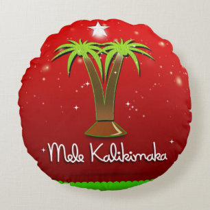 Cojín Redondo Mele Kalikimaka Palm Tree para Navidad