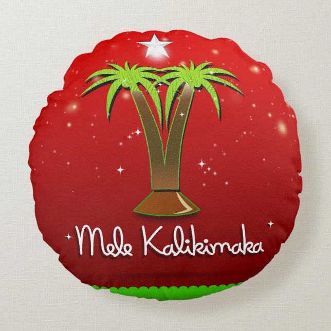 Cojín Redondo Mele Kalikimaka Palm Tree para Navidad (Anverso)