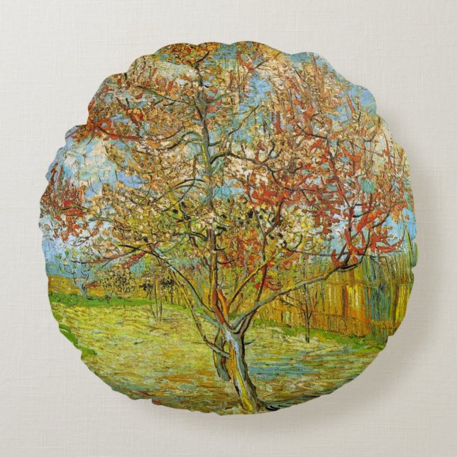 Cojín Redondo Melocotonero en flor de Vincent van Gogh (Anverso)