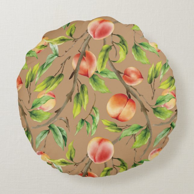 Cojín Redondo Melocotones en el árbol (Reverso)