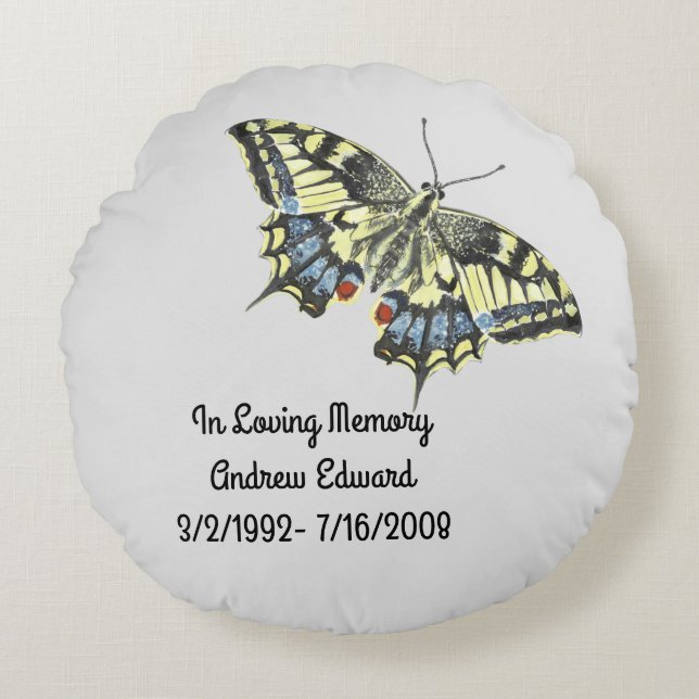 Cojín Redondo Memorial de Mariposa Personalizado (Anverso)