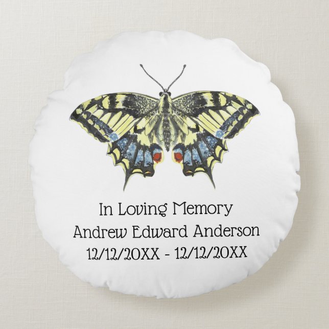 Cojín Redondo Memorial de Mariposa Personalizado Pérdida de Ser  (Anverso)