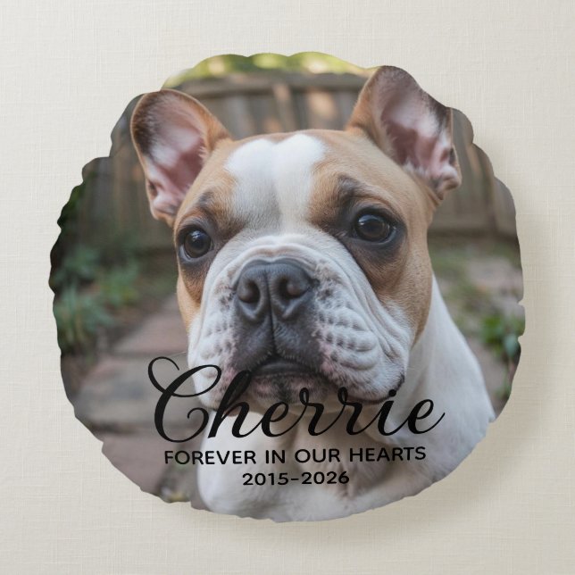 Cojín Redondo Memorial Personalizado para Perros (Anverso)
