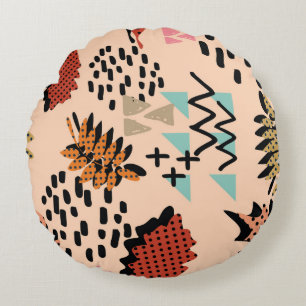 Cojín Redondo Memphis otoño otoño otoño follaje y hojas con geom