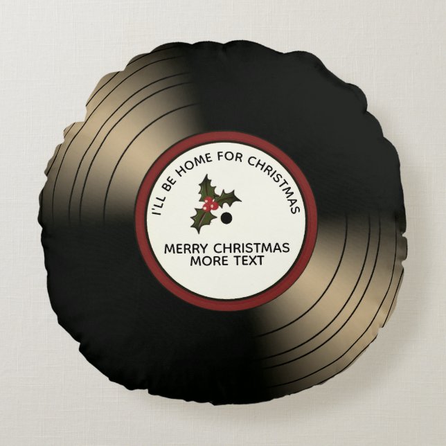 Cojín Redondo Mensaje de vacaciones personal Grabación de vinilo (Anverso)