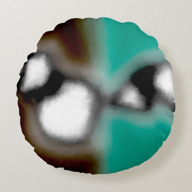 Cojín Redondo Mensaje en una botella: Resumen de Brown, Verde az (Anverso)