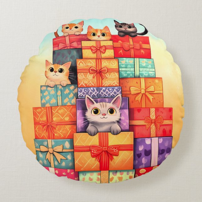 Cojín Redondo Meow Gift Birthday Tower (Anverso)