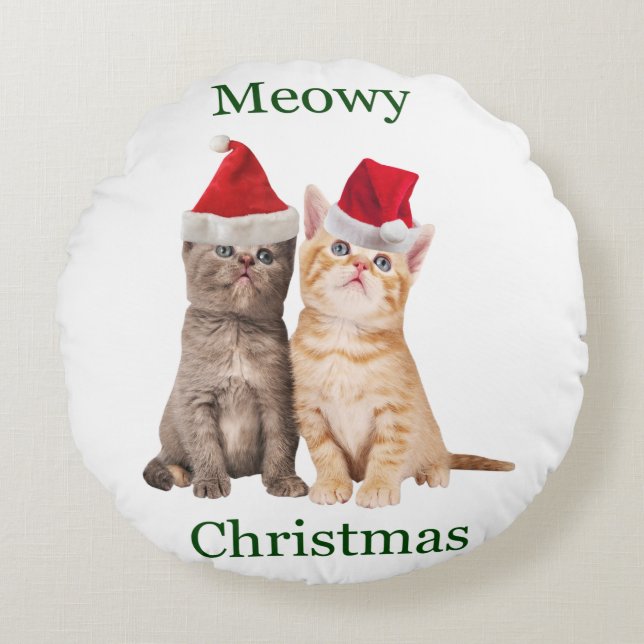 Cojín Redondo Meowy Navidades Kitten Round Pillow (Anverso)