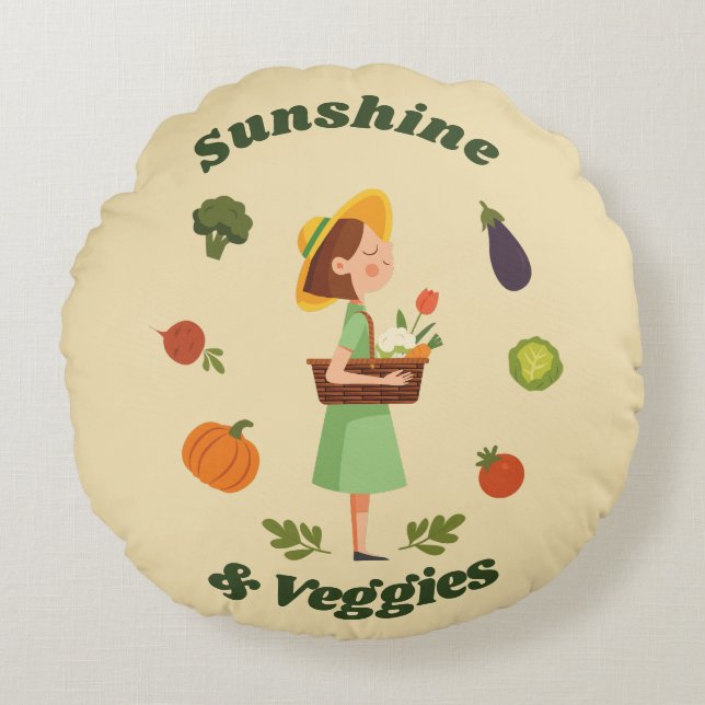 Cojín Redondo Mercado de Personalizados de Sunshine & Veggies (Anverso)