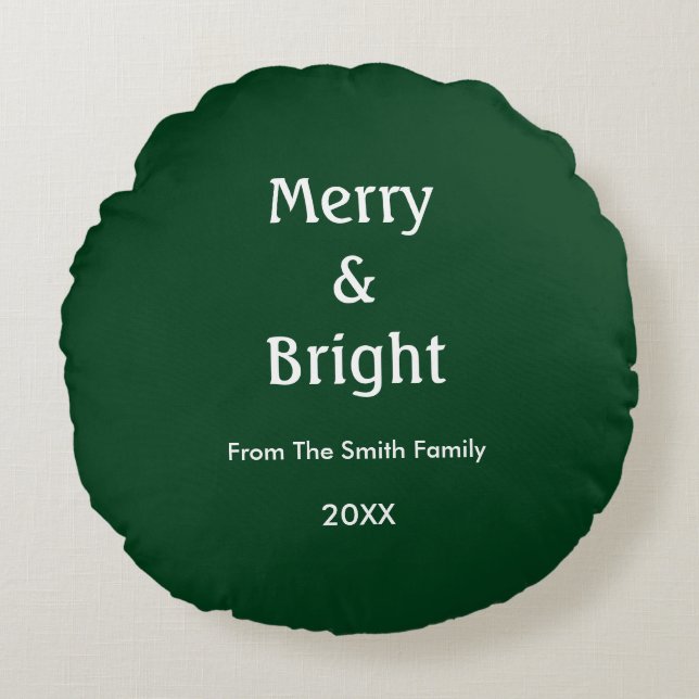 Cojín Redondo Merry And Bright Hunter Green Christmas Gift Decor (Anverso)