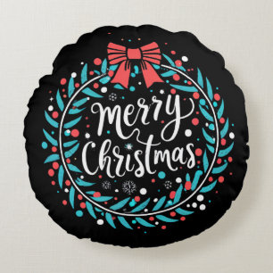 Cojín Redondo Merry Christmas Berry Wreath