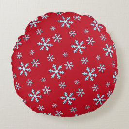 Cojín Redondo Merry Christmas Blue Snowflake Holiday Winter