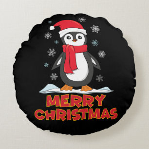 Cojín Redondo Merry Christmas Cute Penguin