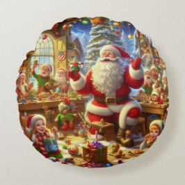 Cojín Redondo Merry Christmas From Santa and His Elves 