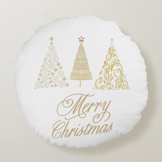 COJÍN REDONDO MERRY CHRISTMAS ORO ÁRBOLES (Reverso)