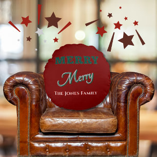 Cojín Redondo Merry Merry Navidades modernos Rojo verde
