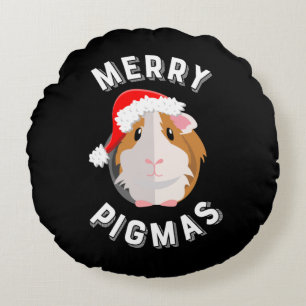 Cojín Redondo Merry Pigmas, Navidades de cerdo guineanos gracios