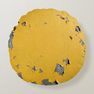 Cojín Redondo Metalizado amarillo roto: textura sucia.
