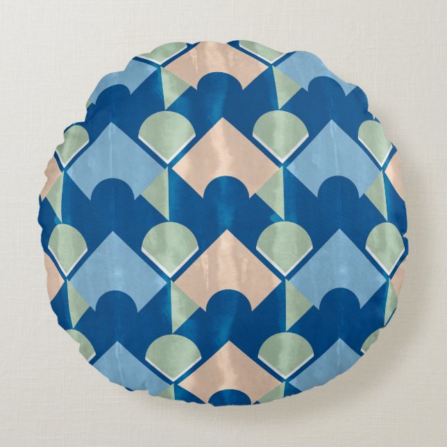 Cojín Redondo Metallic blue geometric diamond shapes  (Anverso)