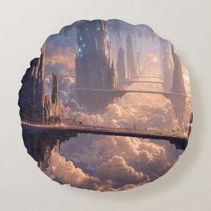 Cojín Redondo Metrópolis flotante en las nubes
