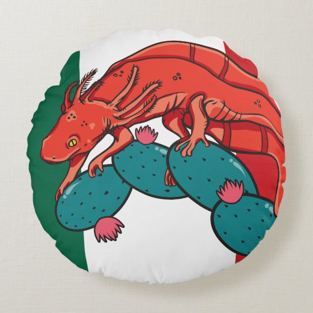 Cojín Redondo México Axolotl Bandera Nacional Animal de México (Anverso)