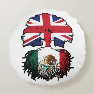 Cojín Redondo México Bandera de raíces de árboles británicos mex