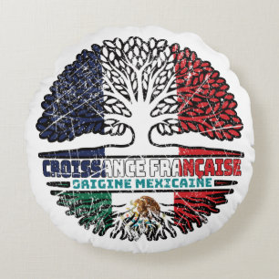 Cojín Redondo México Bandera de raíces mexicanas de Francia