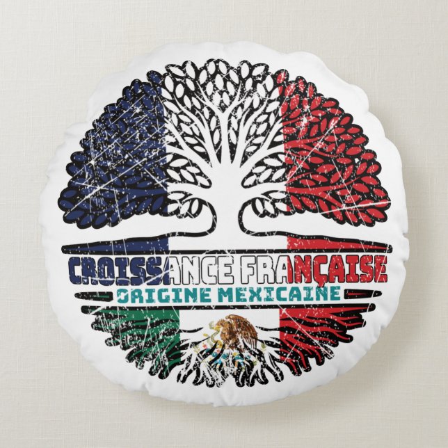 Cojín Redondo México Bandera de raíces mexicanas de Francia (Anverso)
