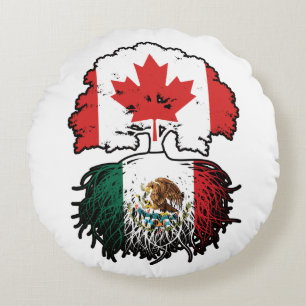 Cojín Redondo México México Bandera de raíces de árboles canadie