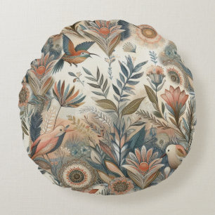 Cojín Redondo Mezcla bohemia verde azulada, magenta, morada sobr