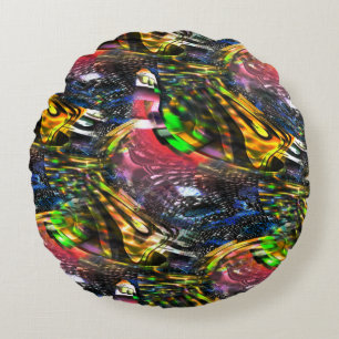Cojín Redondo Mezcla de arte virtual colorido inspirado en el ar