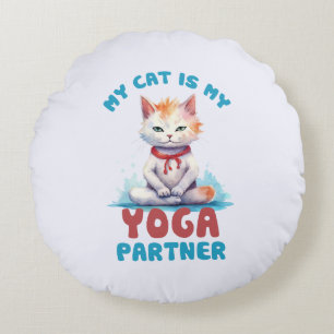 Cojín Redondo Mi Gato Es Mi Pareja De Yoga -Gato Mediador Adorab