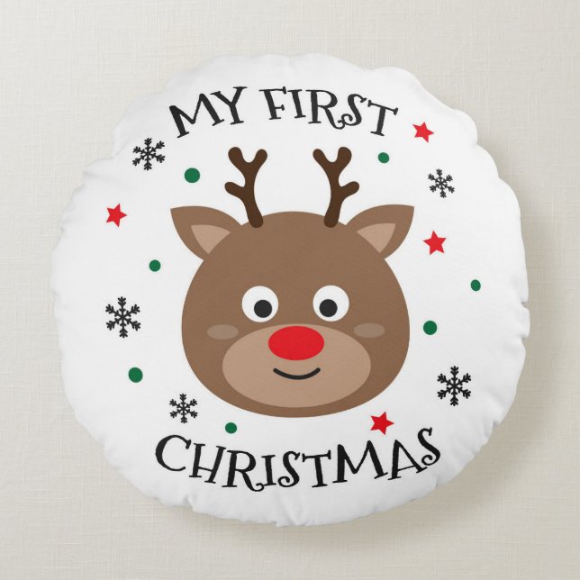 Cojín Redondo Mi primer Rudolph navideño (Anverso)