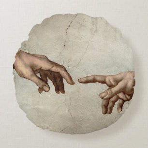 Cojín Redondo Michaelangelo manos creación adam dios