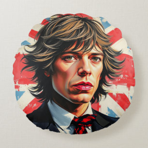 Cojín Redondo Mick Jagger Rolling Stones frente a Union Jac