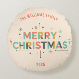 Cojín Redondo Mid-Century Merry Christmas – Retro Style