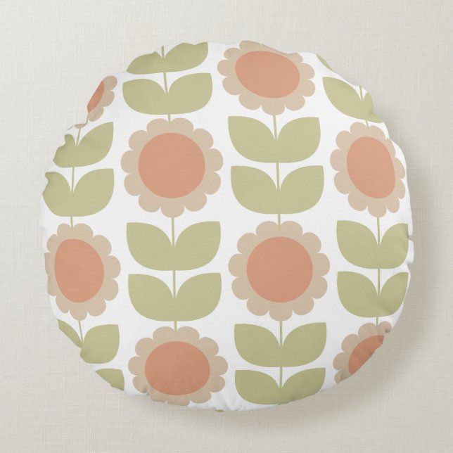 Cojín Redondo  Mid-Century Pastel Pink Retro Floral Pattern (Anverso)