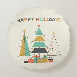 Cojín Redondo Mid-Century Retro Christmas Trees