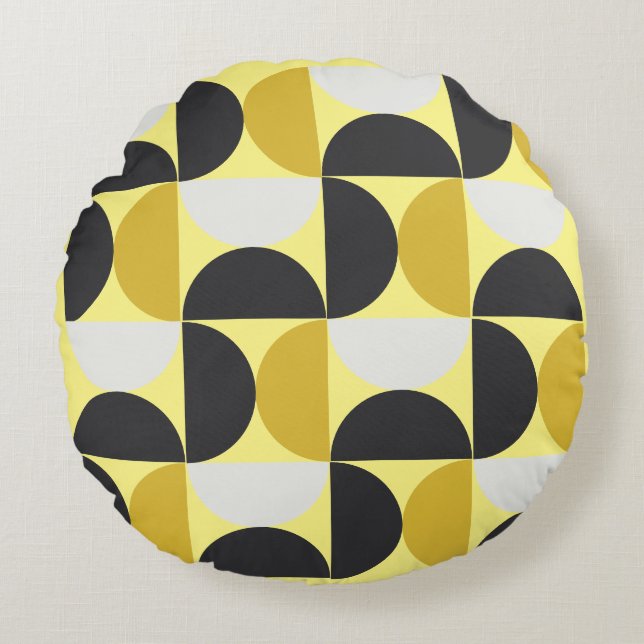 Cojín Redondo MidCentury Modern turmmérico y gris de pistón (Anverso)